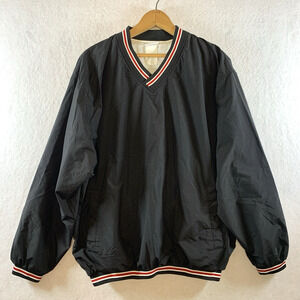 Vintage Rawlings V-neck‎ Nylon Pull Over Sz M Black Oversized 90s Fleece Lined